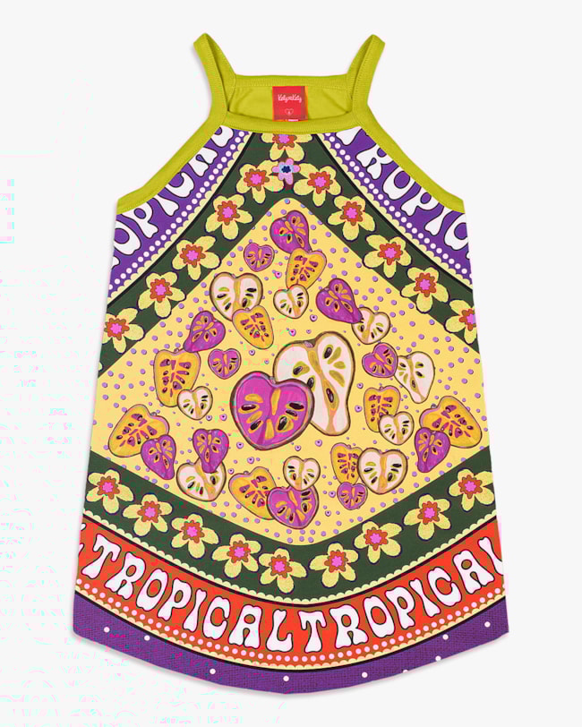 Vestido Infantil Estampado Tropical com Alças - Kely Kety - Aspargo-58fa3db3-ae2e-4ee4-aaa0-814a06569401