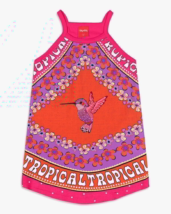 Vestido Infantil Estampado Tropical com Alças - Kely Kety - Cherry-12