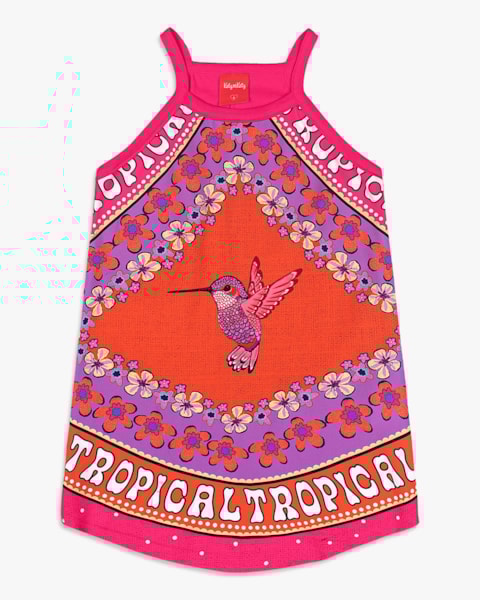 Vestido Infantil Estampado Tropical com Alças - Kely Kety - Cherry