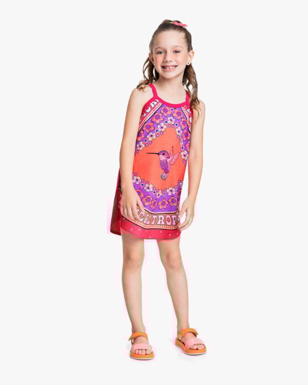 Vestido Infantil Estampado Tropical com Alças - Kely Kety - Cherry