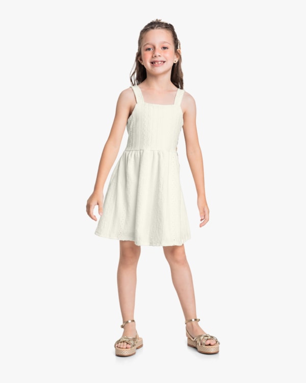 Vestido Infantil Evasê em Malha Laise - Kely Kety- Natural