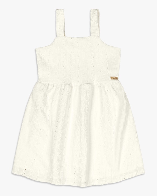 Vestido Infantil Evasê em Malha Laise - Kely Kety- Natural
