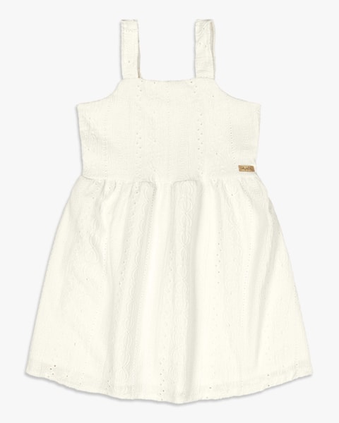 Vestido Infantil Evasê em Malha Laise - Kely Kety- Natural