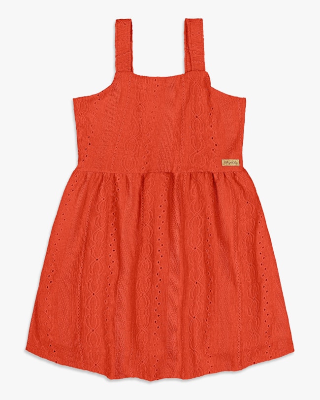 Vestido Infantil Evasê em Malha Laise - Kely Kety- Sweet Coral-1b50b92b-224e-458c-8f96-1c3813660acc