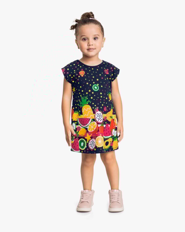 Vestido Infantil Manga Curta Estampado - Kely Kety - Oxford