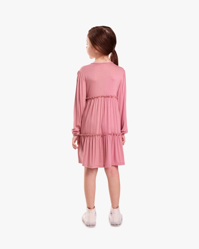 Vestido Infantil Manga Longa com Babado - Kely Kety - New Rose-9e6d37c1-a91d-4255-8230-7e90f3e82ced