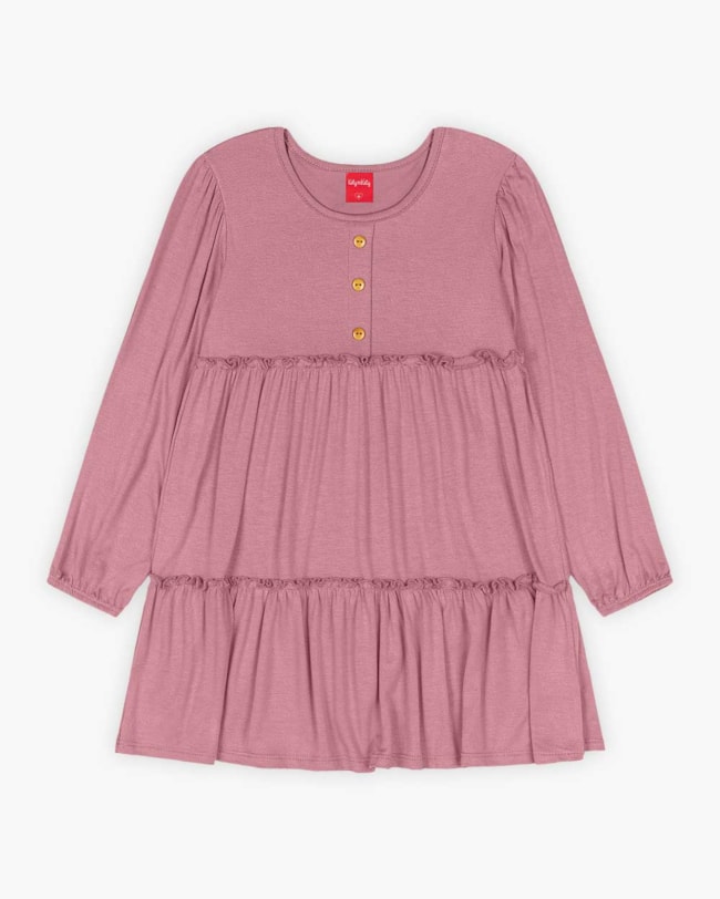 Vestido Infantil Manga Longa com Babado - Kely Kety - New Rose-4b4efb14-2be6-486a-b2e7-f0c83fa577c3