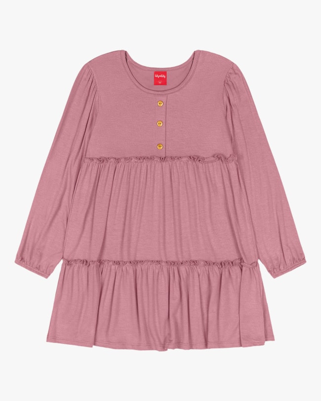 Vestido Infantil Manga Longa com Babado - Kely Kety - New Rose-bd0ad690-7928-4d71-a3b0-d9fac8b82ffa