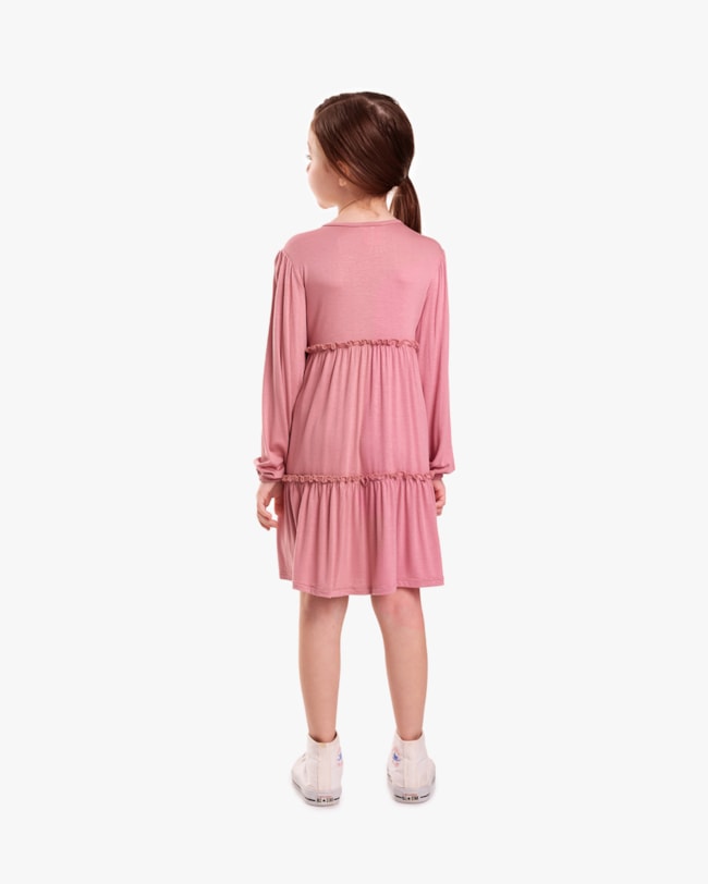 Vestido Infantil Manga Longa com Babado - Kely Kety - New Rose-ae14377a-1f7d-4b19-98f5-5aa04adde635