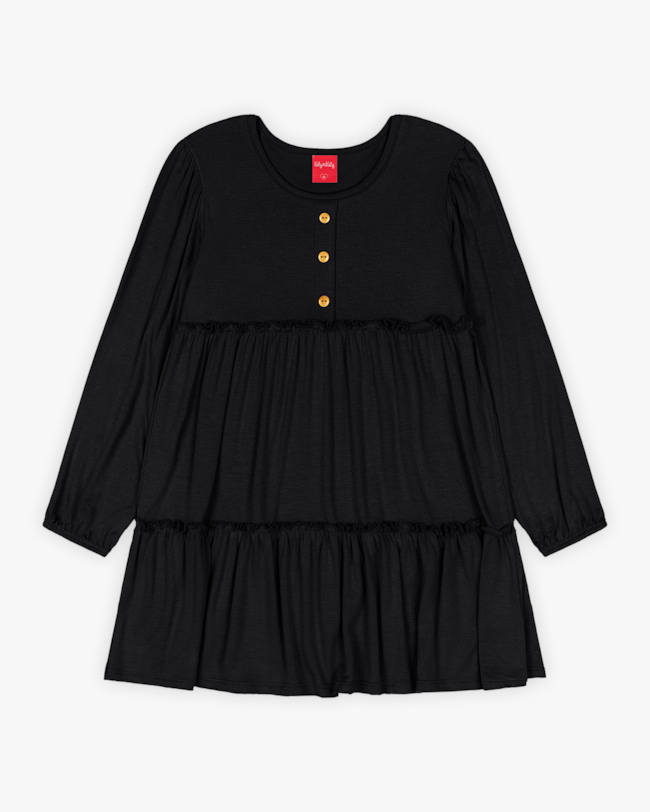 Vestido Infantil Manga Longa com Babado - Kely Kety - Preto-f61358f4-3c29-468e-8cdb-4b7bef5cb65b