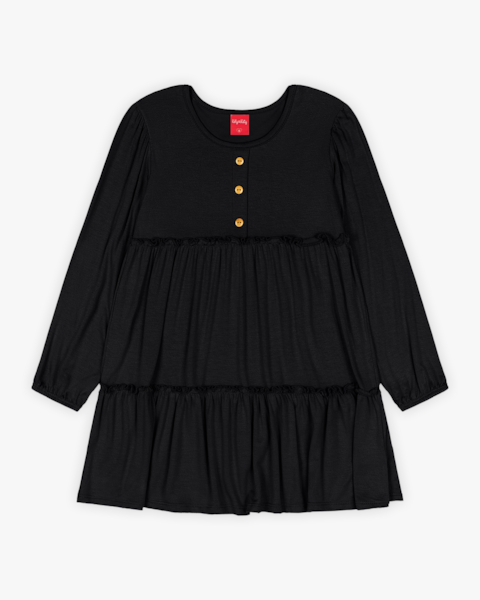 Vestido Infantil Manga Longa com Babado - Kely Kety - Preto