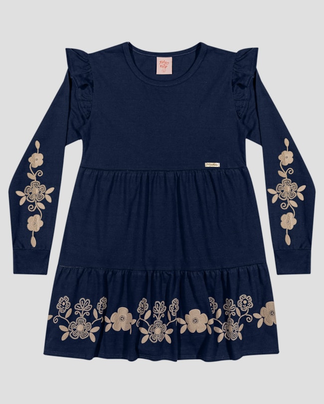 Vestido Infantil Manga Longa com Estampa e Babado - Kely Kety - Azul-341f7ee6-a94d-4a48-8674-60747adfd72d