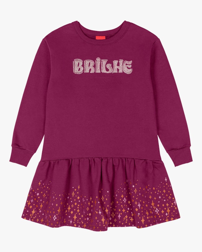 Vestido Infantil Manga Longa com Estampa - Kely Kety - Marsala-ab4ebfb4-5436-46c2-a938-57e8a27ad970