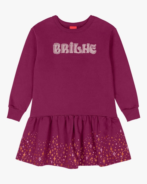 Vestido Infantil Manga Longa com Estampa - Kely Kety - Marsala