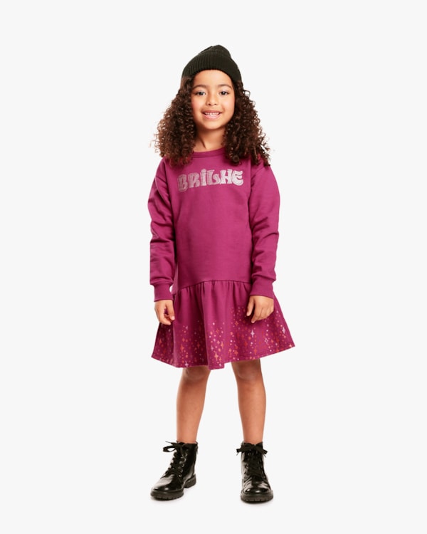 Vestido Infantil Manga Longa com Estampa - Kely Kety - Marsala
