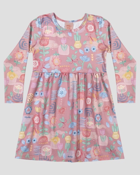 Vestido Infantil Manga Longa em Malha Felpada - Kely Kety - Rosa
