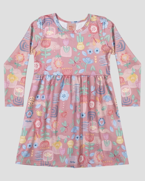 Vestido Infantil Manga Longa em Malha Felpada - Kely Kety - Rosa