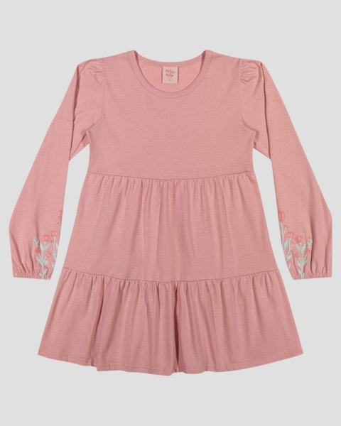 Vestido Infantil Manga Longa em Meia Malha com Estampa - Kely Kety - Rosa
