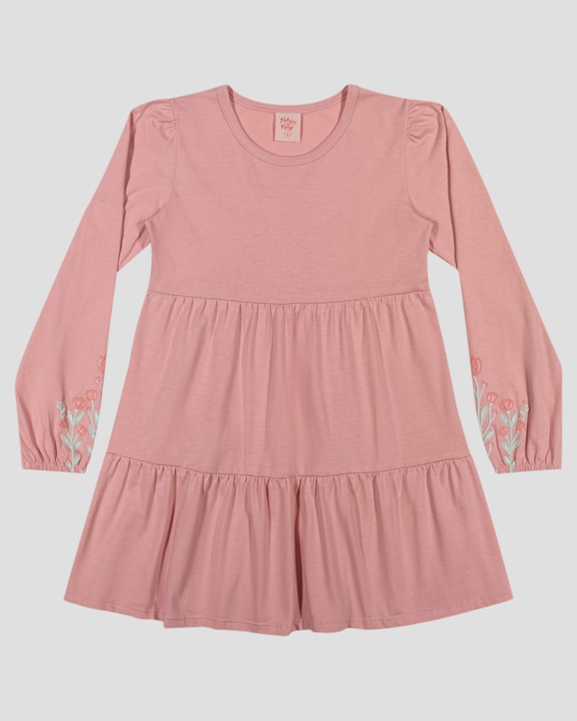 Vestido Infantil Manga Longa em Meia Malha com Estampa - Kely Kety - Rosa-b4542db4-e361-46ae-8ca0-2854aaa99212
