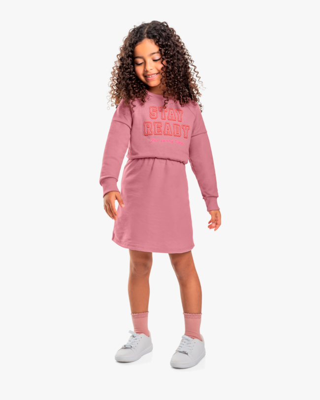 Vestido Infantil Manga Longa em Moletom com Estampa - Kely Kety - Rose-10-5ae693cf-c866-47f7-867d-1549f5b73cd5