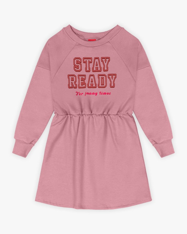 Vestido Infantil Manga Longa em Moletom com Estampa - Kely Kety - Rose