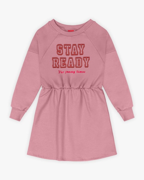 Vestido Infantil Manga Longa em Moletom com Estampa - Kely Kety - Rose