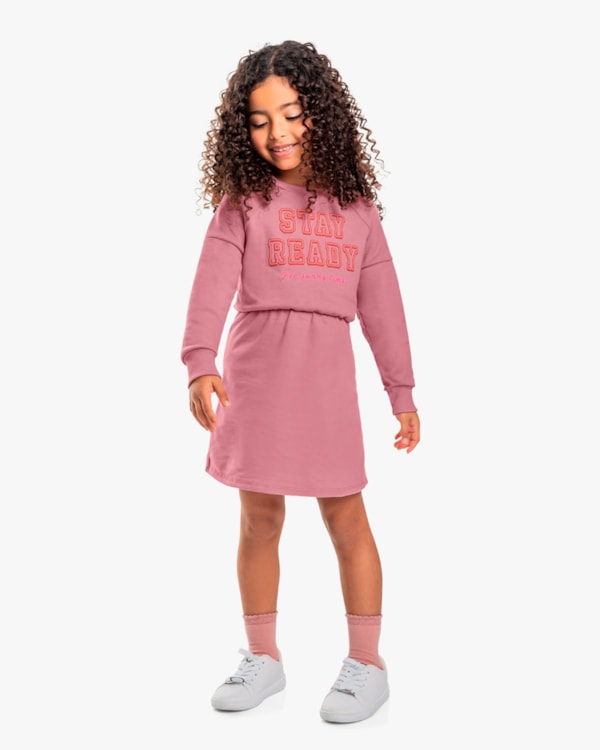 Vestido Infantil Manga Longa em Moletom com Estampa - Kely Kety - Rose