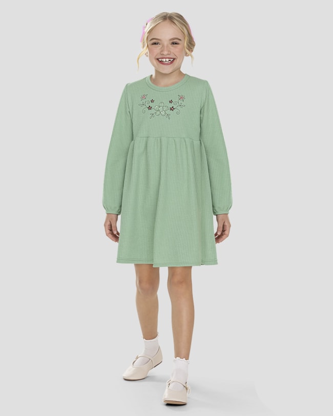 Vestido Infantil Manga Longa em Moletom Persa - Kely Kety - Verde-3fa58f87-6700-4f5f-86af-ec3c16322766