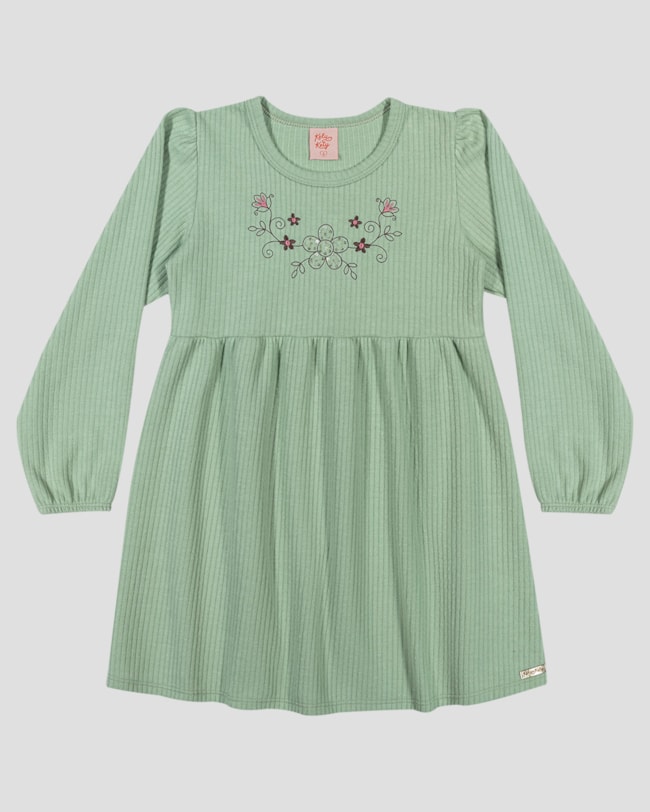 Vestido Infantil Manga Longa em Moletom Persa - Kely Kety - Verde-95387a1b-7745-4281-a640-adac1e515e79