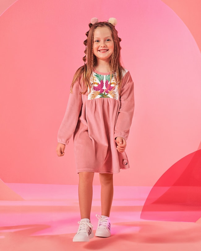 Vestido Infantil Manga Longa em Veludo Kely Kety Rosa-c0579bfe-4750-4cf4-8204-ad17059ac0b1