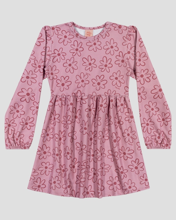 Vestido Infantil Manga Longa Estampado em Malha Felpada - Kely Kety - Rosa