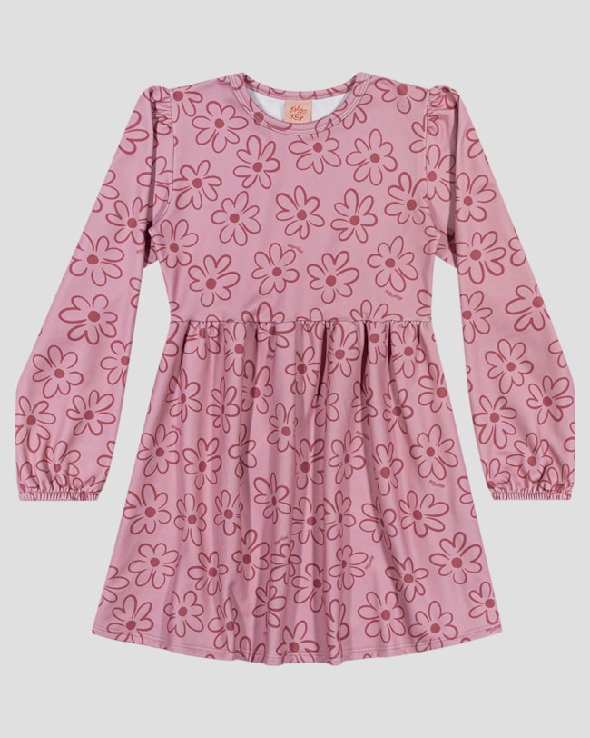 Vestido Infantil Manga Longa Estampado em Malha Felpada - Kely Kety - Rosa-524506f2-6c2b-4688-a6c0-98bd7afad069