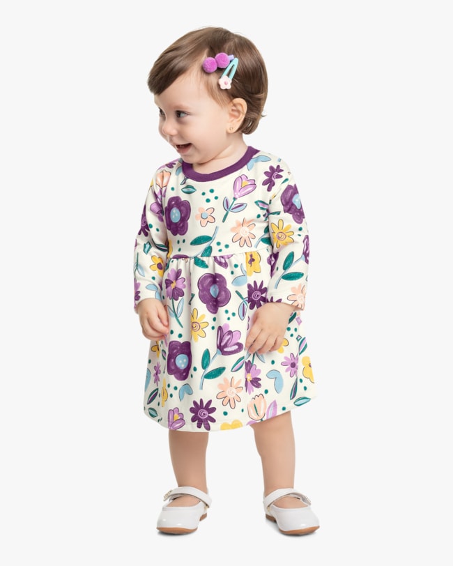 Vestido Infantil Manga Longa Estampado Kely Kety - Branco-96c259bb-405d-40f0-9b17-f721f5360ad1