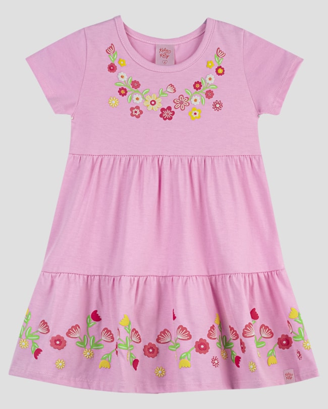 Vestido Infantil Menina com Babados e Estampa Kely Kety Rosa-a058add7-348f-4fe3-84ae-967918787cb2