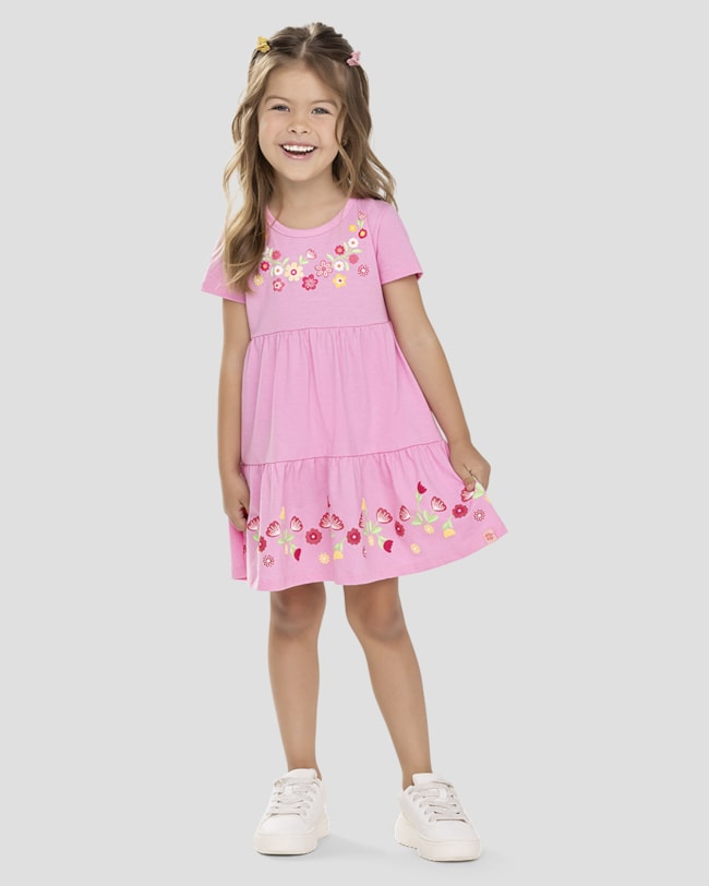 Vestido Infantil Menina com Babados e Estampa Kely Kety Rosa-aaa31b95-190f-432b-bf24-8fb766a277b4