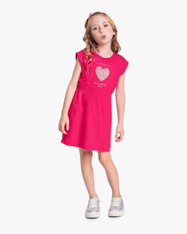 Vestido Infantil Menina com Detalhe de Coração - Kely Kety - Cherry-1041a17a-aa19-4c26-941c-f6d9e9354394