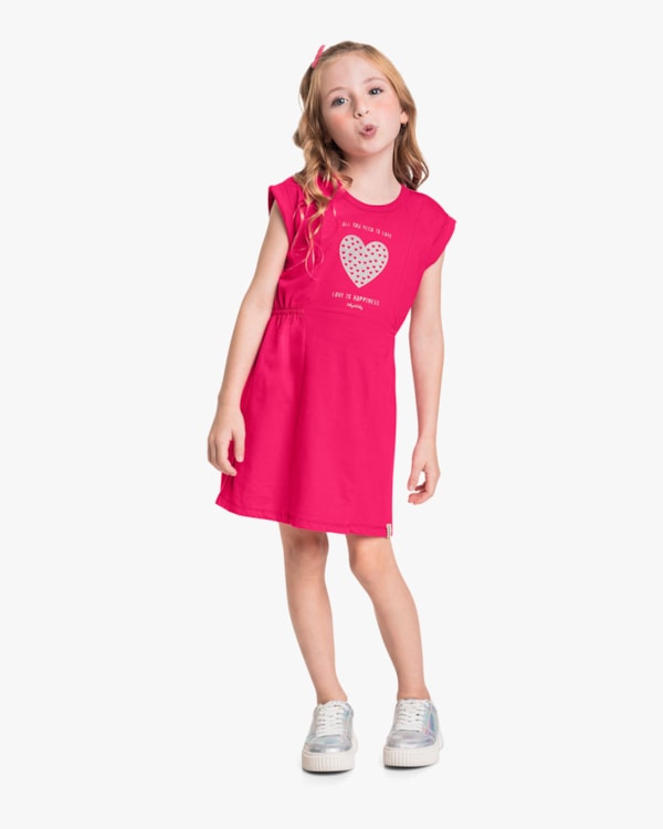 Vestido Infantil Menina com Detalhe de Coração - Kely Kety - Cherry