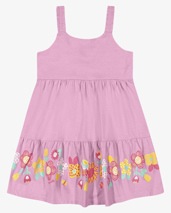 Vestido Infantil Menina com Estampa na Barra - Kely Kety - Rosa Buquê-c14a0899-6a1a-4860-b55e-617a16d4cc45