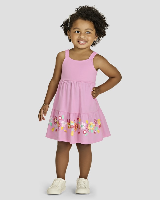 Vestido Infantil Menina com Estampa na Barra - Kely Kety - Rosa Buquê-86ff91f1-8da1-42c5-b074-9efee0e11d9d
