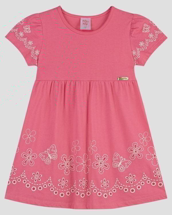 Vestido Infantil Menina em Malha com Estampa Kely Kety Rosa