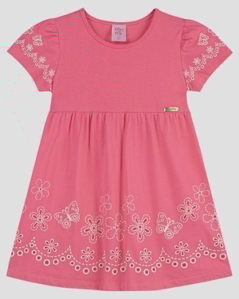 Vestido Infantil Menina em Malha com Estampa Kely Kety Rosa
