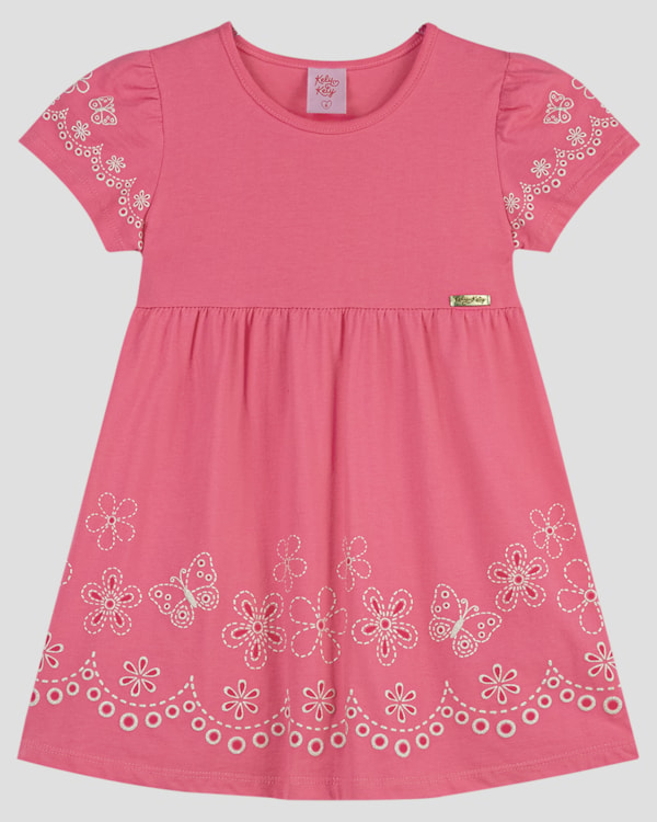 Vestido Infantil Menina em Malha com Estampa Kely Kety Rosa