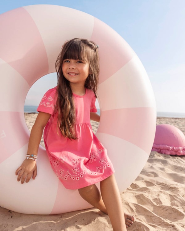 Vestido Infantil Menina em Malha com Estampa Kely Kety Rosa
