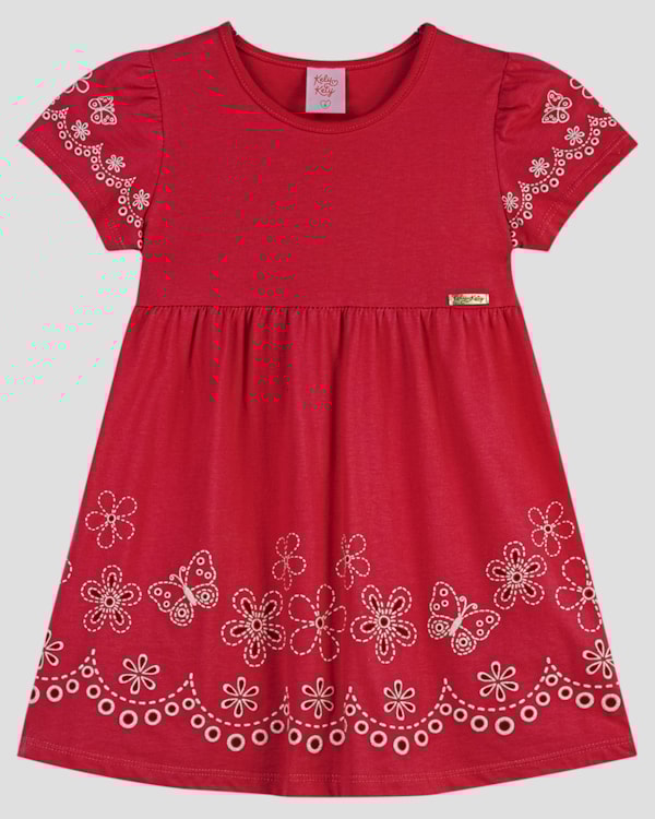 Vestido Infantil Menina em Malha com Estampa Kely Kety Vermelho