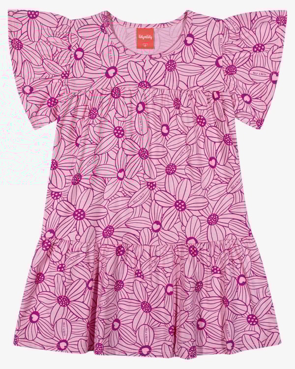 Vestido Infantil Menina em Malha Estampada - Kely Kety - Rosa
