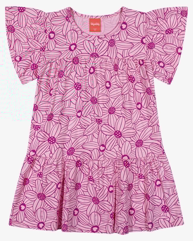 Vestido Infantil Menina em Malha Estampada - Kely Kety - Rosa-932741a5-c8bd-4559-b2c5-51700e882f4b