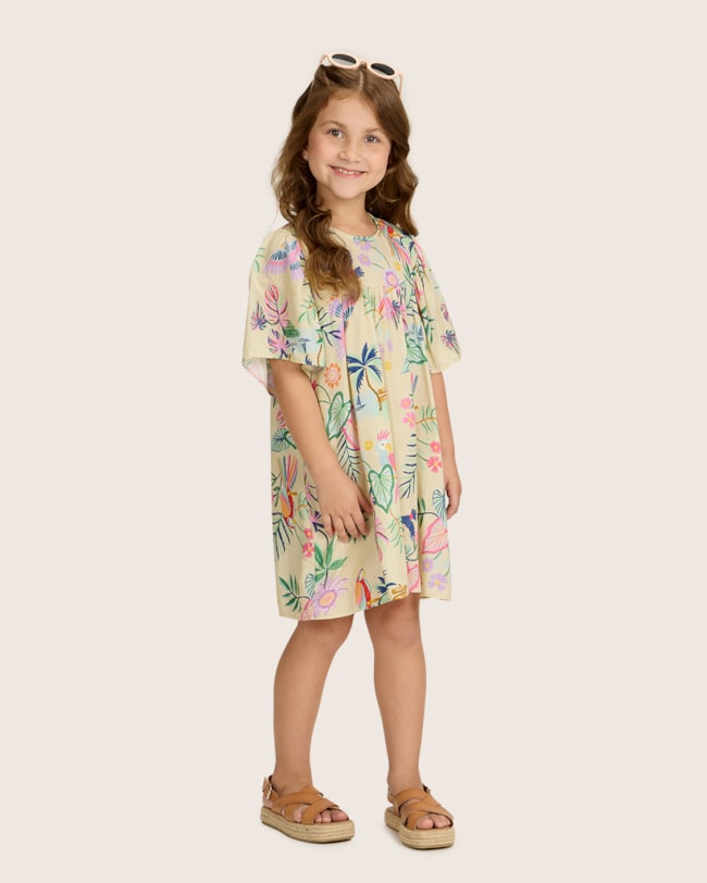 Vestido Infantil Menina em Viscose Estampado - Kely Kety - Off White-bbe5ff00-b208-4ff6-ba0b-85807aee5f04