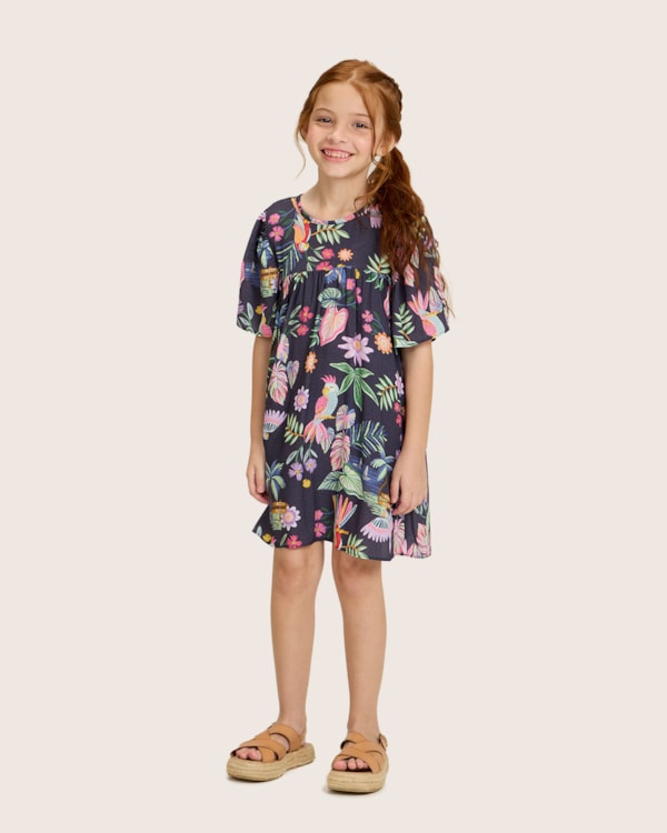 Vestido Infantil Menina em Viscose Estampado - Kely Kety - Oxford