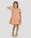 Vestido Infantil Menina em Viscose Linho com Estampa - Kely Kety - Pêssego-60b71007-7357-47d2-8fa5-d2cefe6afb2d