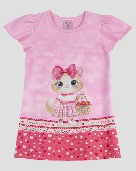 Vestido Infantil Menina Estampado com Strass Kely Kety Rosa